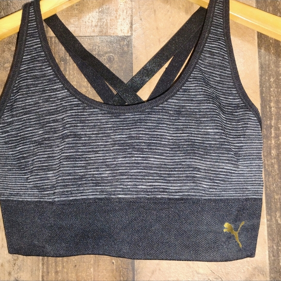 Puma Black Gray Strappy X Back  Sports Bra XS - Picture 2 of 3